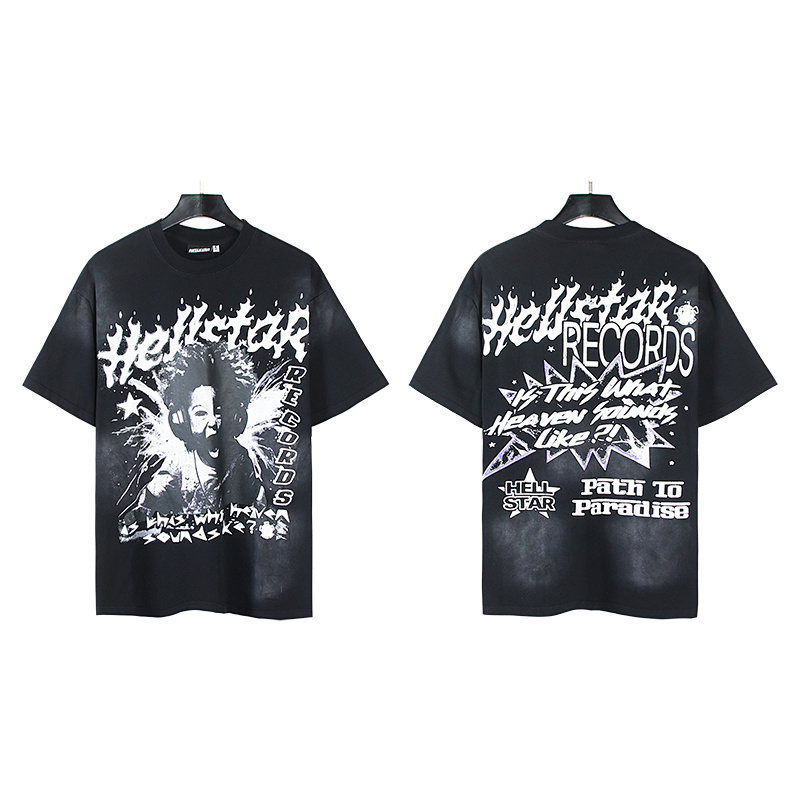 Hellstar Washed American Streetwear Vintage Print Short Sleeve T-Shirt Style 24
