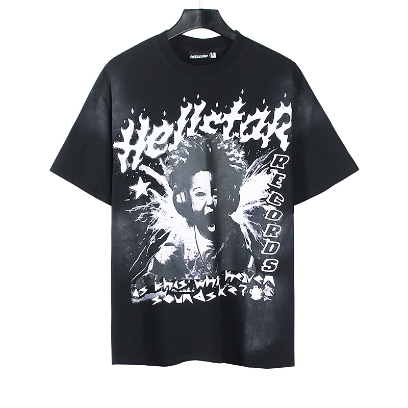 Hellstar Washed American Streetwear Vintage Print Short Sleeve T-Shirt Style 24