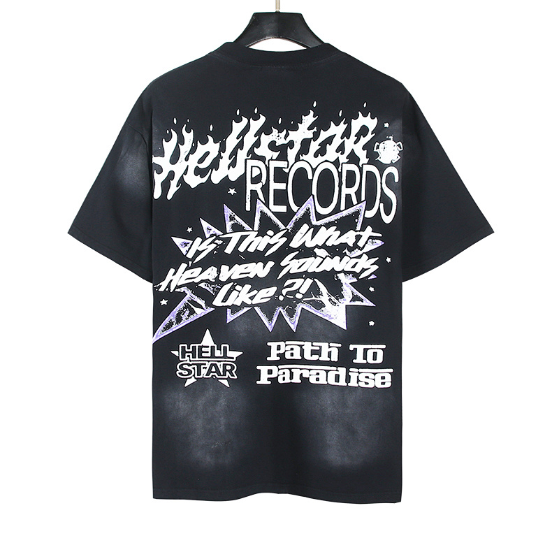 Hellstar Washed American Streetwear Vintage Print Short Sleeve T-Shirt Style 24