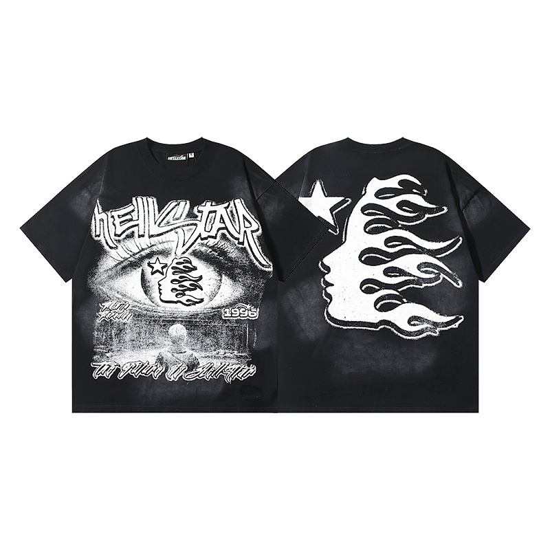 Hellstar Washed American Streetwear Vintage Print Short Sleeve T-Shirt Style 25