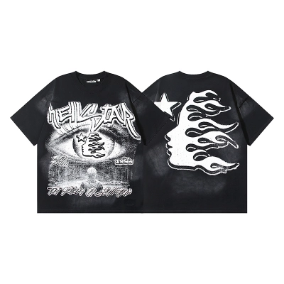 Hellstar Washed American Streetwear Vintage Print Short Sleeve T-Shirt Style 25 01