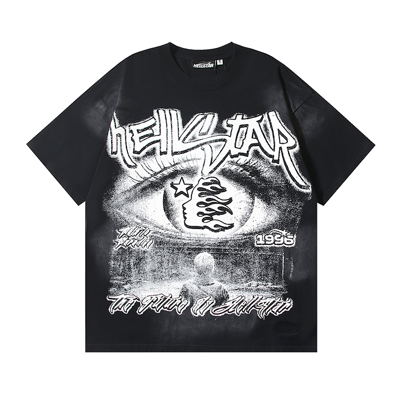 Hellstar Washed American Streetwear Vintage Print Short Sleeve T-Shirt Style 25
