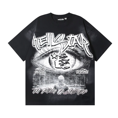 Hellstar Washed American Streetwear Vintage Print Short Sleeve T-Shirt Style 25 02
