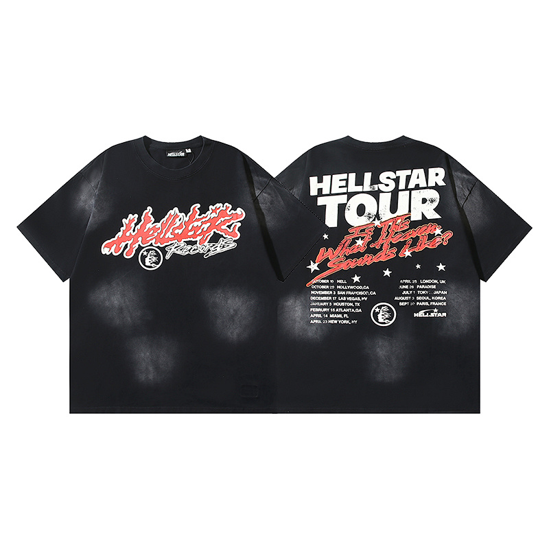 Hellstar Washed American Streetwear Vintage Print Short Sleeve T-Shirt Style 26