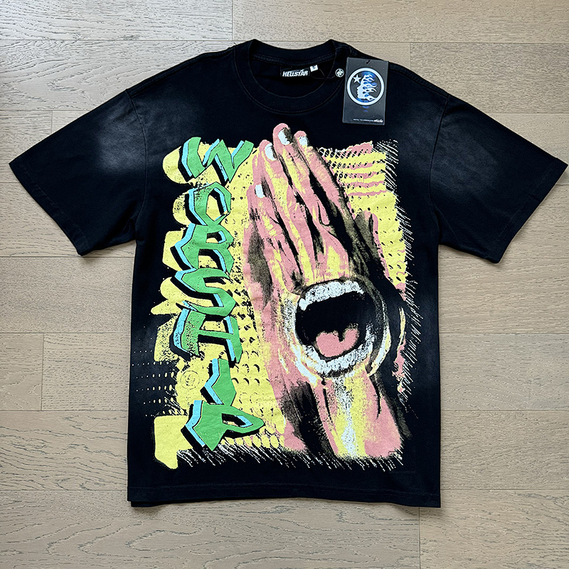 Hellstar Washed American Streetwear Vintage Print Short Sleeve T-Shirt Style 27
