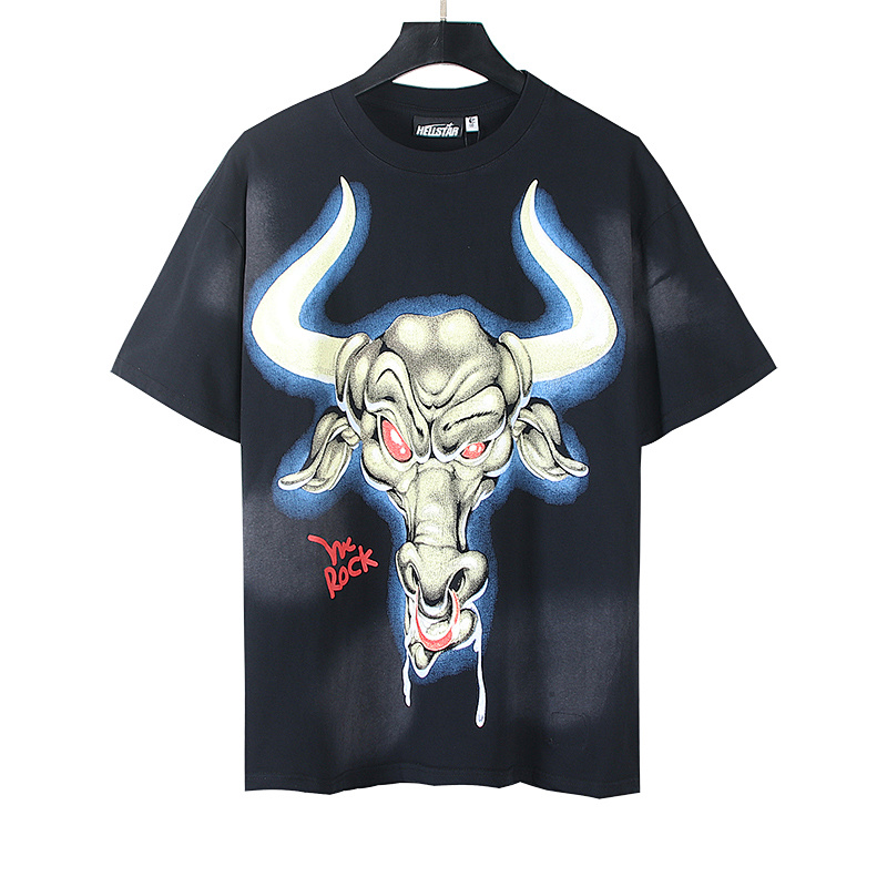 Hellstar Washed American Streetwear Vintage Print Short Sleeve T-Shirt Style 29