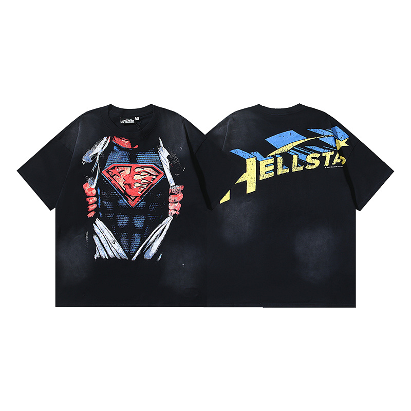 Hellstar Washed American Streetwear Vintage Print Short Sleeve T-Shirt Style 2