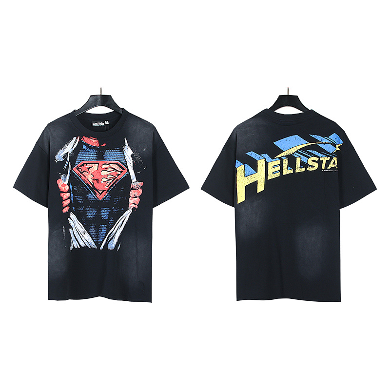 Hellstar Washed American Streetwear Vintage Print Short Sleeve T-Shirt Style 2