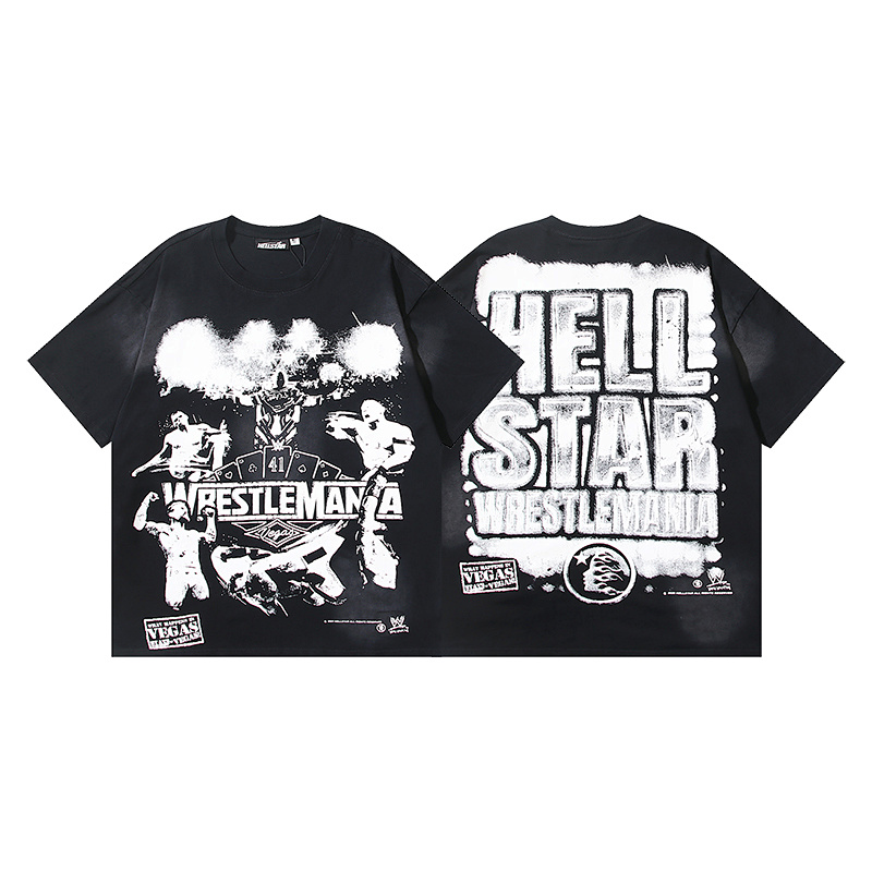 Hellstar Washed American Streetwear Vintage Print Short Sleeve T-Shirt Style 32