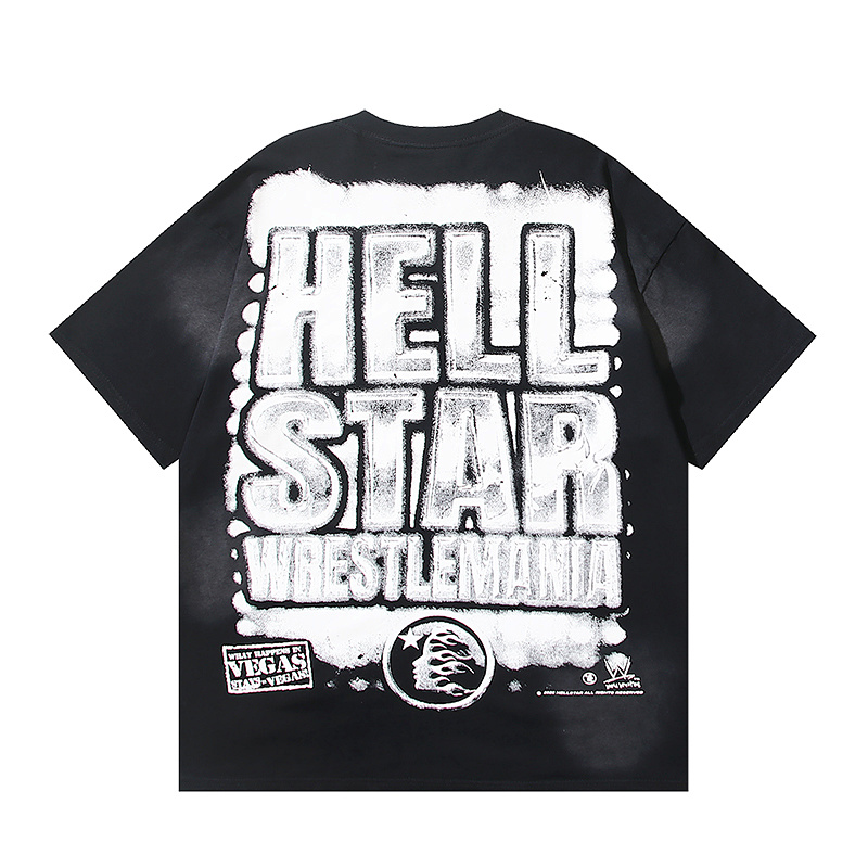 Hellstar Washed American Streetwear Vintage Print Short Sleeve T-Shirt Style 32