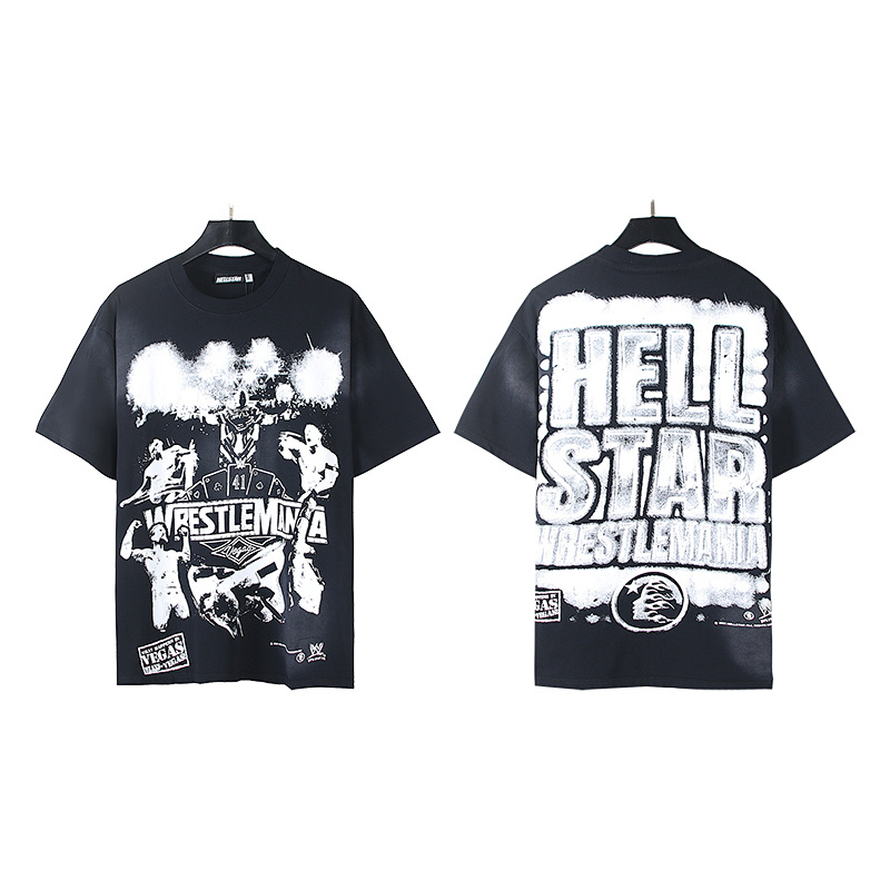 Hellstar Washed American Streetwear Vintage Print Short Sleeve T-Shirt Style 32