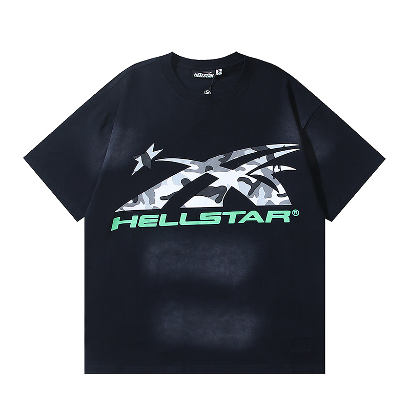 Hellstar Washed American Streetwear Vintage Print Short Sleeve T-Shirt Style 33