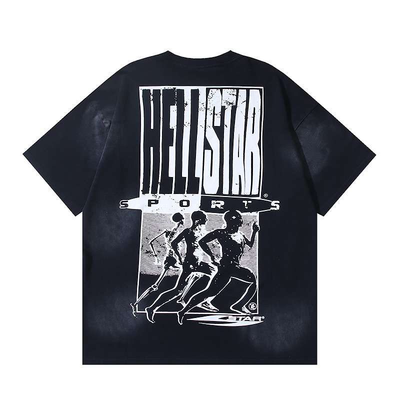 Hellstar Washed American Streetwear Vintage Print Short Sleeve T-Shirt Style 35