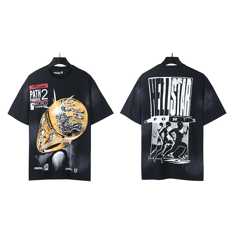 Hellstar Washed American Streetwear Vintage Print Short Sleeve T-Shirt Style 35