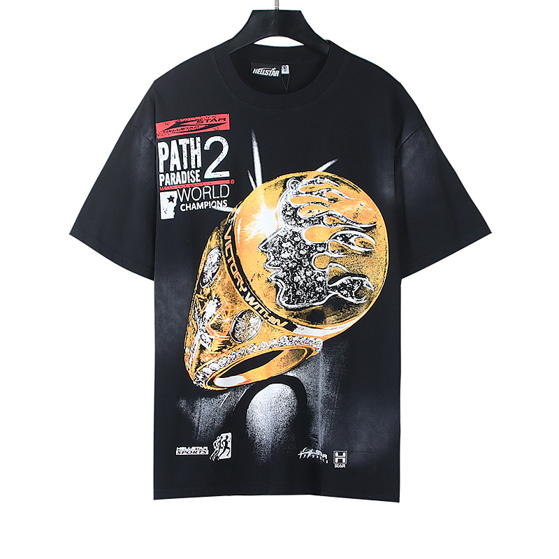 Hellstar Washed American Streetwear Vintage Print Short Sleeve T-Shirt Style 35