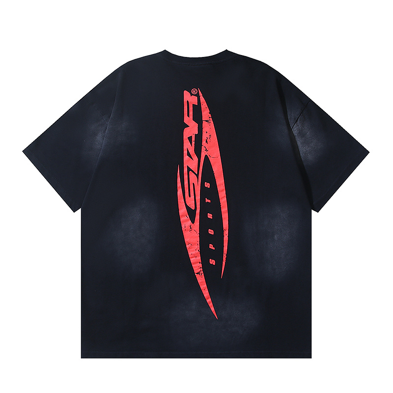 Hellstar Washed American Streetwear Vintage Print Short Sleeve T-Shirt Style 36