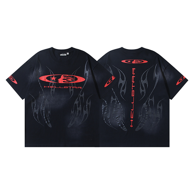 Hellstar Washed American Streetwear Vintage Print Short Sleeve T-Shirt Style 37