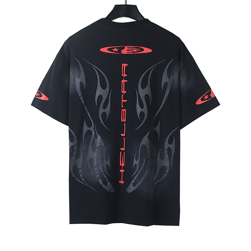 Hellstar Washed American Streetwear Vintage Print Short Sleeve T-Shirt Style 37