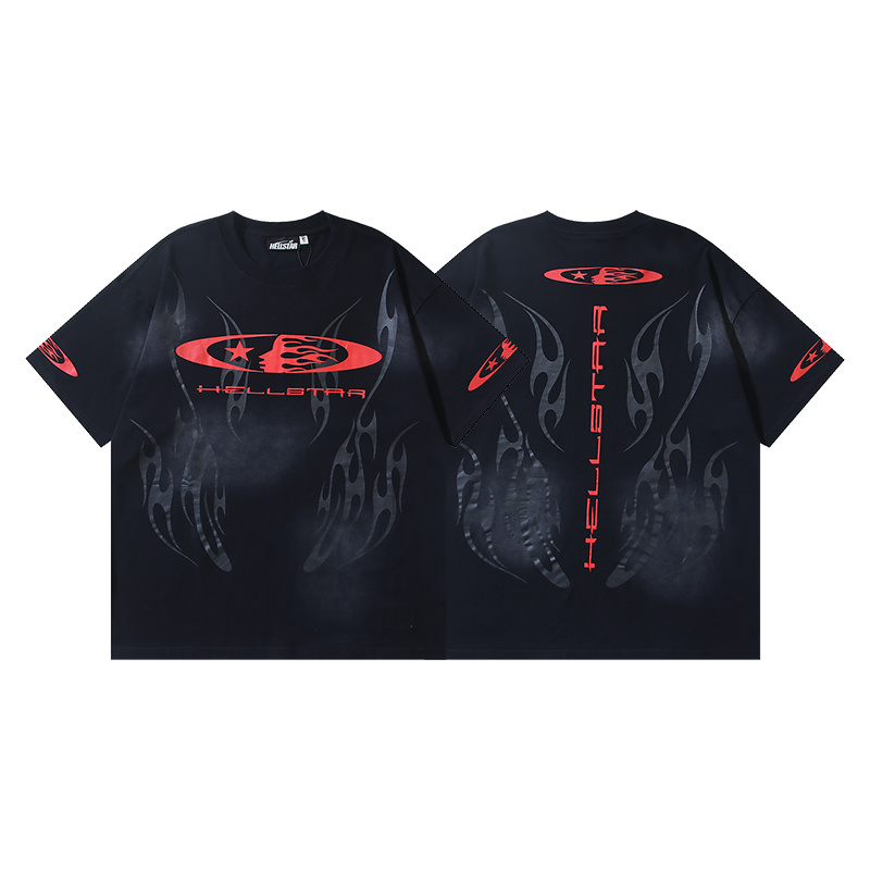 Hellstar Washed American Streetwear Vintage Print Short Sleeve T-Shirt Style 37