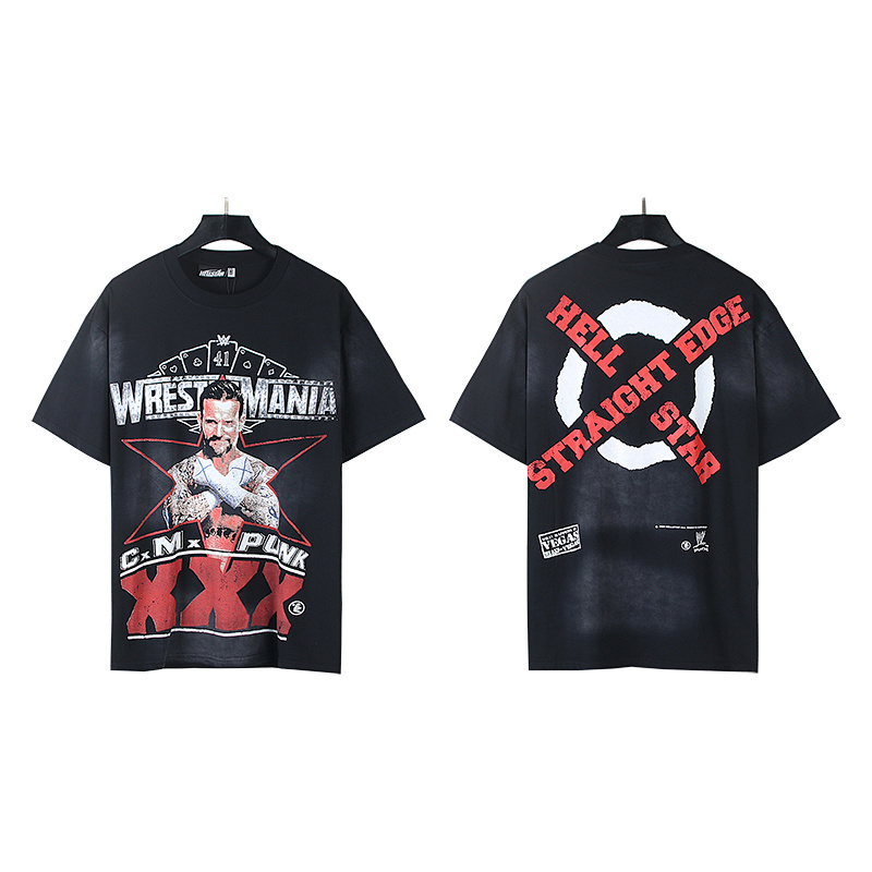 Hellstar Washed American Streetwear Vintage Print Short Sleeve T-Shirt Style 38