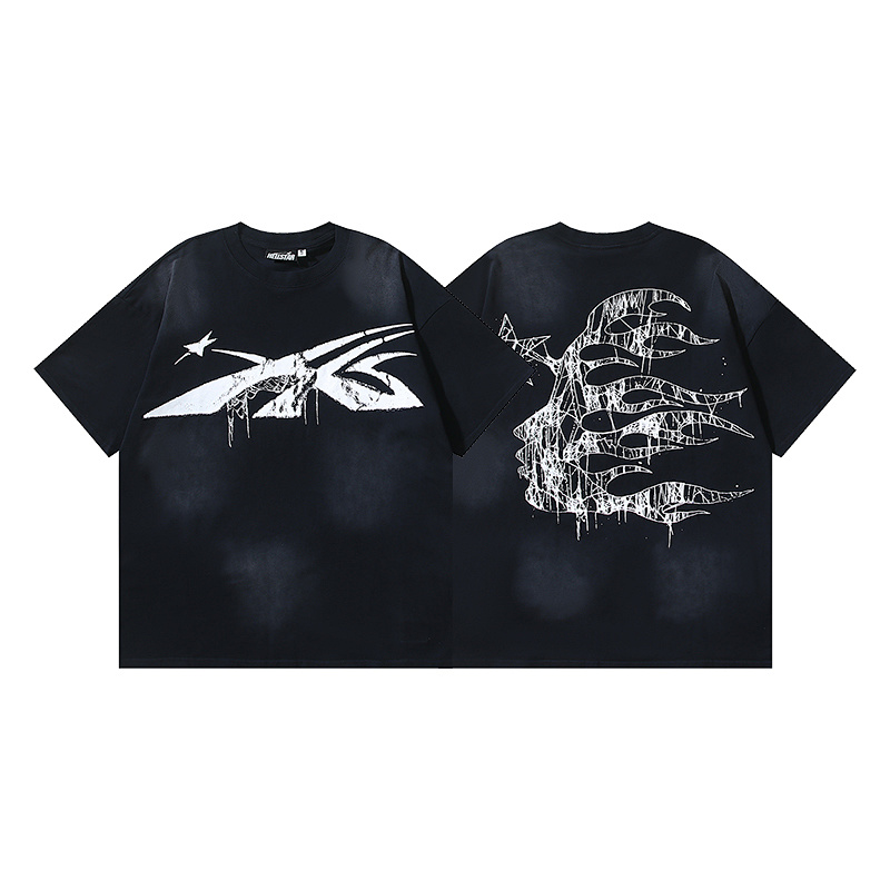 Hellstar Washed American Streetwear Vintage Print Short Sleeve T-Shirt Style 3
