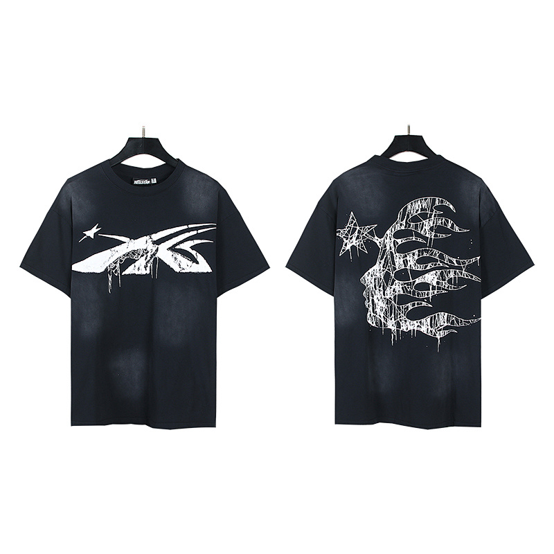 Hellstar Washed American Streetwear Vintage Print Short Sleeve T-Shirt Style 3