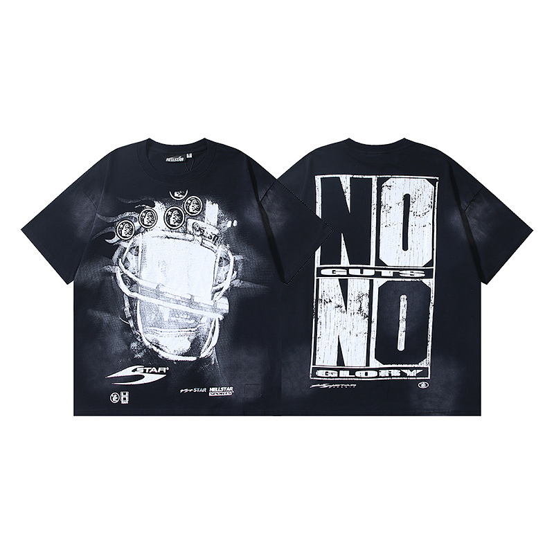 Hellstar Washed American Streetwear Vintage Print Short Sleeve T-Shirt Style 41