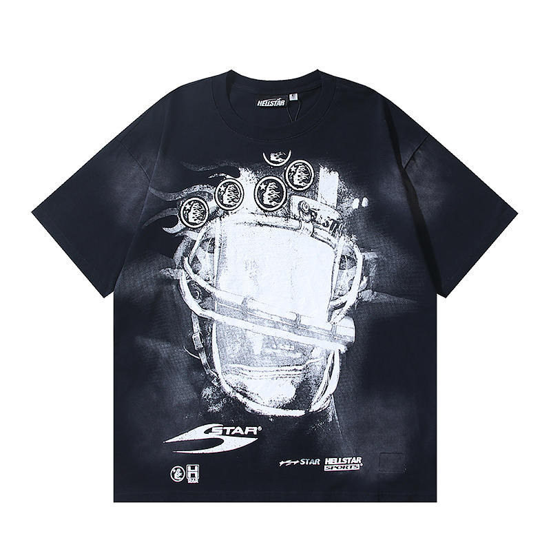 Hellstar Washed American Streetwear Vintage Print Short Sleeve T-Shirt Style 41