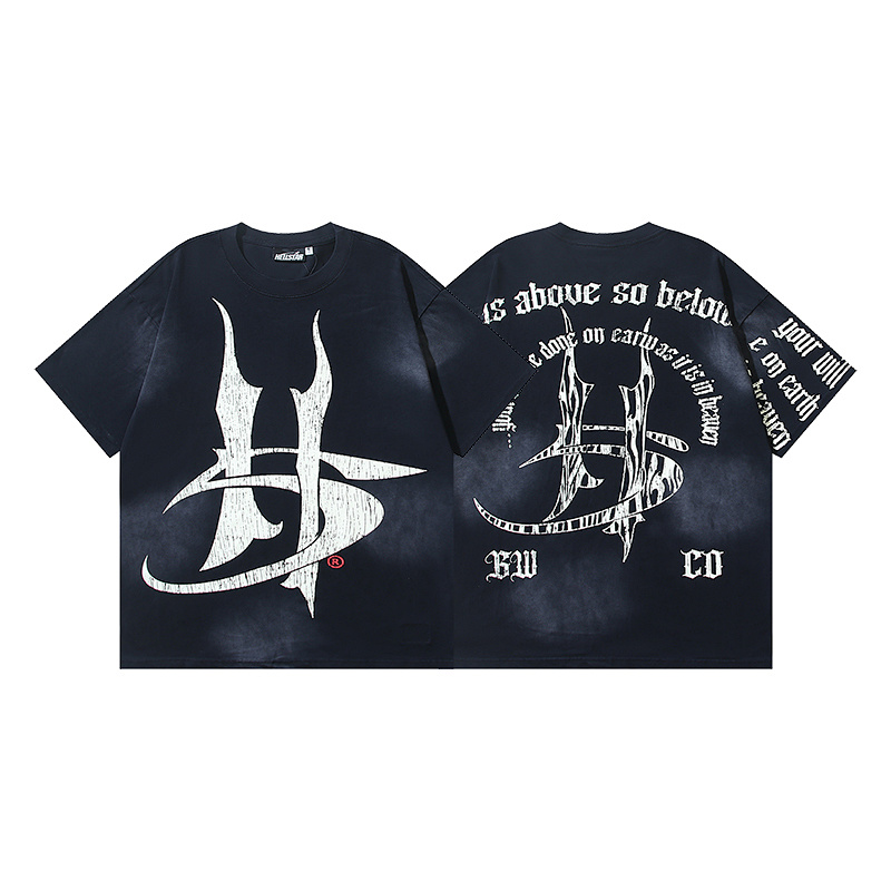 Hellstar Washed American Streetwear Vintage Print Short Sleeve T-Shirt Style 44