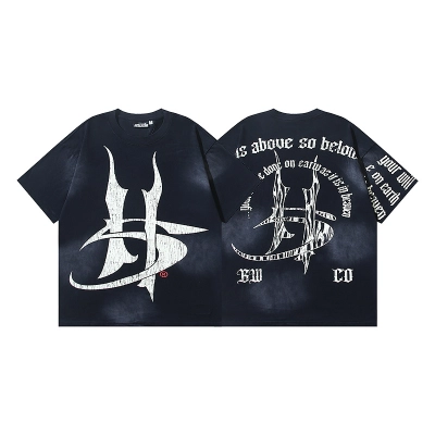 Hellstar Washed American Streetwear Vintage Print Short Sleeve T-Shirt Style 44 01