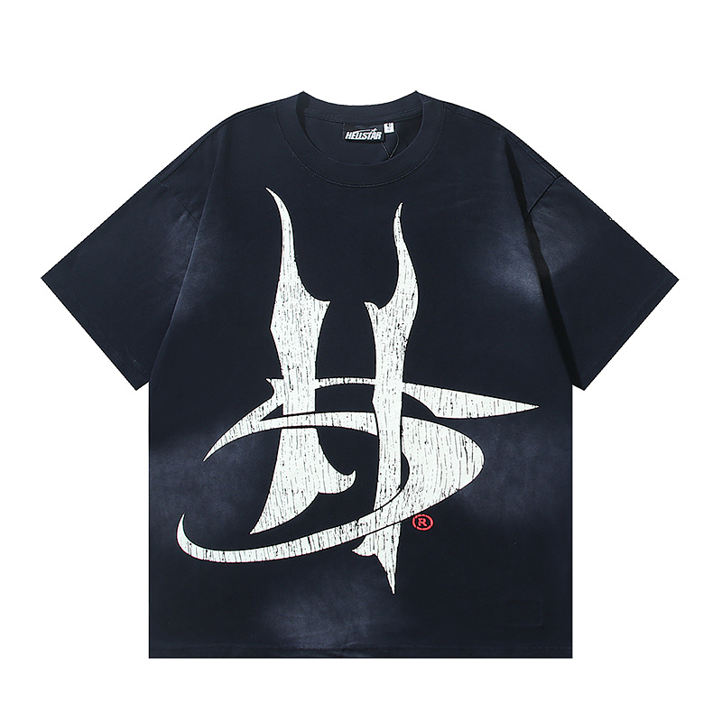 Hellstar Washed American Streetwear Vintage Print Short Sleeve T-Shirt Style 44