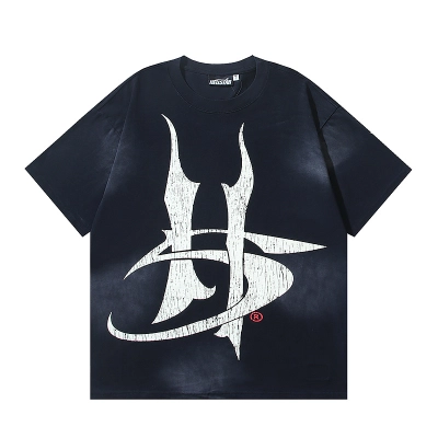 Hellstar Washed American Streetwear Vintage Print Short Sleeve T-Shirt Style 44 02