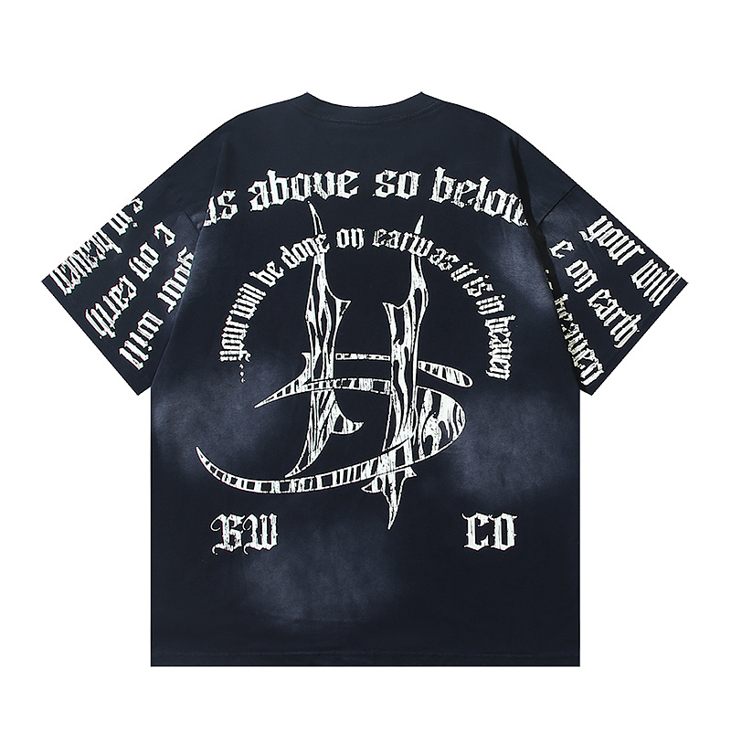 Hellstar Washed American Streetwear Vintage Print Short Sleeve T-Shirt Style 44