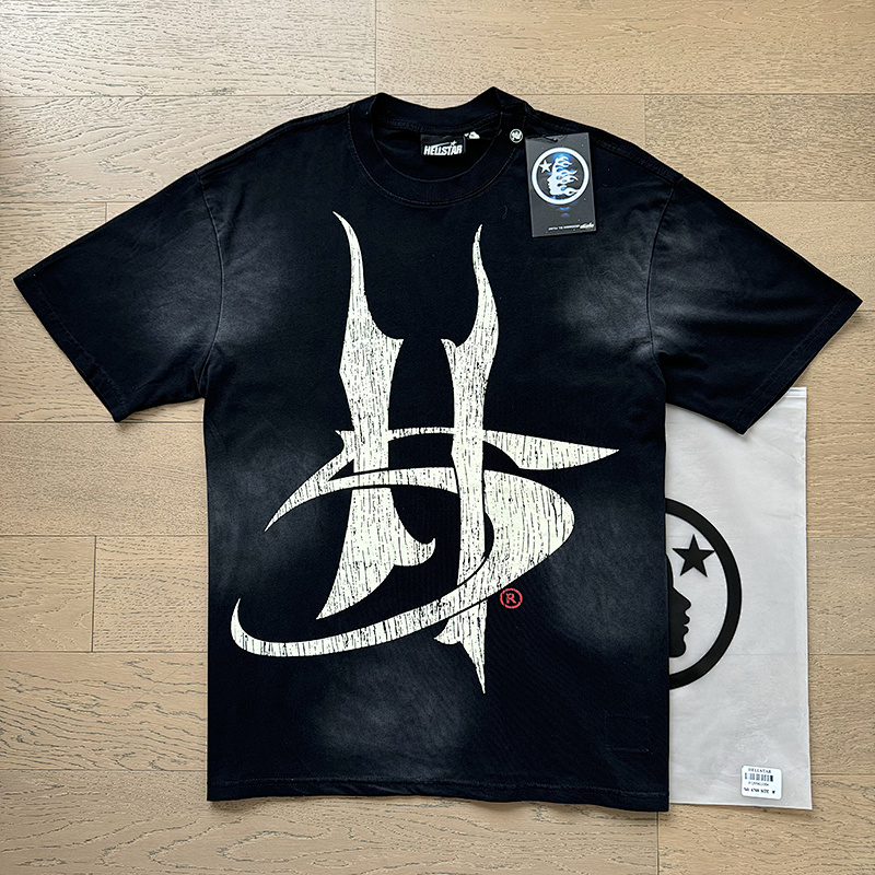 Hellstar Washed American Streetwear Vintage Print Short Sleeve T-Shirt Style 44