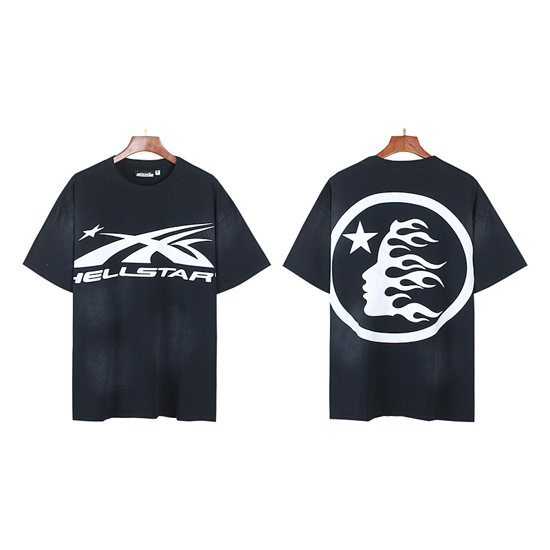 Hellstar Washed American Streetwear Vintage Print Short Sleeve T-Shirt Style 45