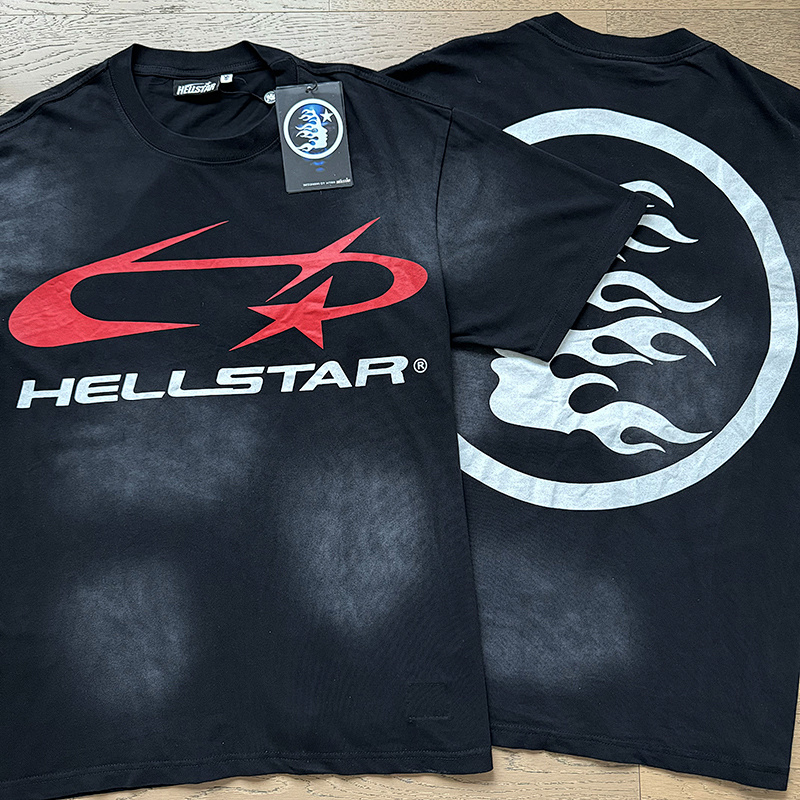 Hellstar Washed American Streetwear Vintage Print Short Sleeve T-Shirt Style 46