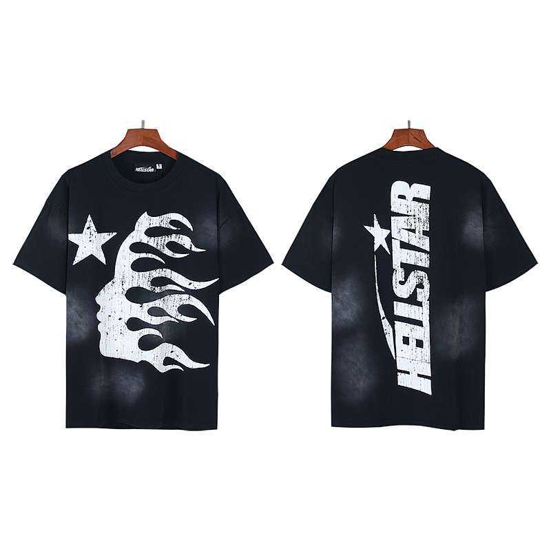 Hellstar Washed American Streetwear Vintage Print Short Sleeve T-Shirt Style 48