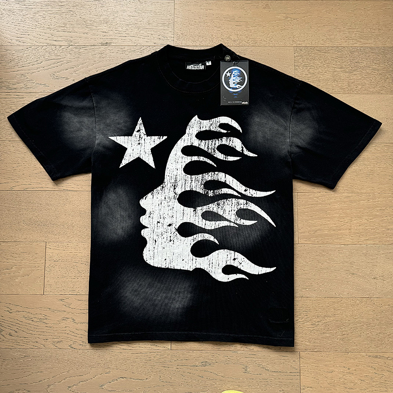Hellstar Washed American Streetwear Vintage Print Short Sleeve T-Shirt Style 48