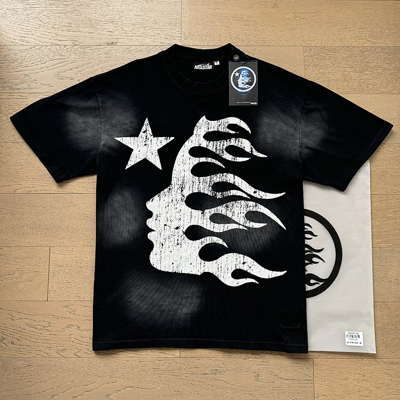 Hellstar Washed American Streetwear Vintage Print Short Sleeve T-Shirt Style 48