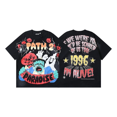Hellstar Washed American Streetwear Vintage Print Short Sleeve T-Shirt Style 4 01
