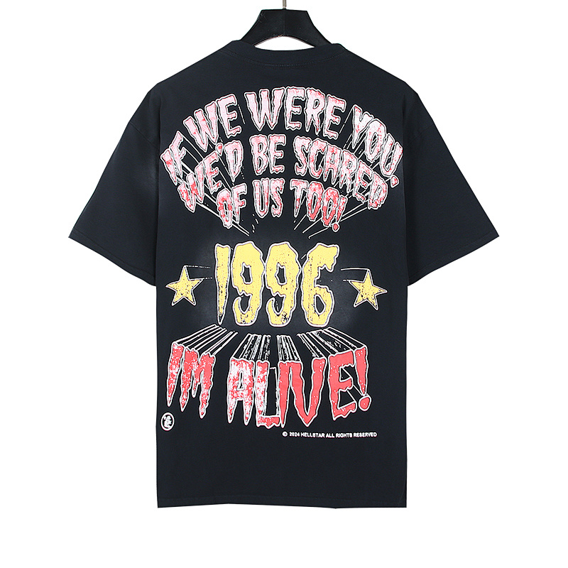 Hellstar Washed American Streetwear Vintage Print Short Sleeve T-Shirt Style 4