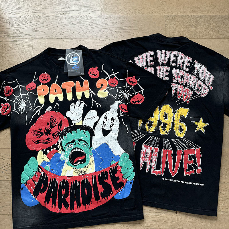 Hellstar Washed American Streetwear Vintage Print Short Sleeve T-Shirt Style 4