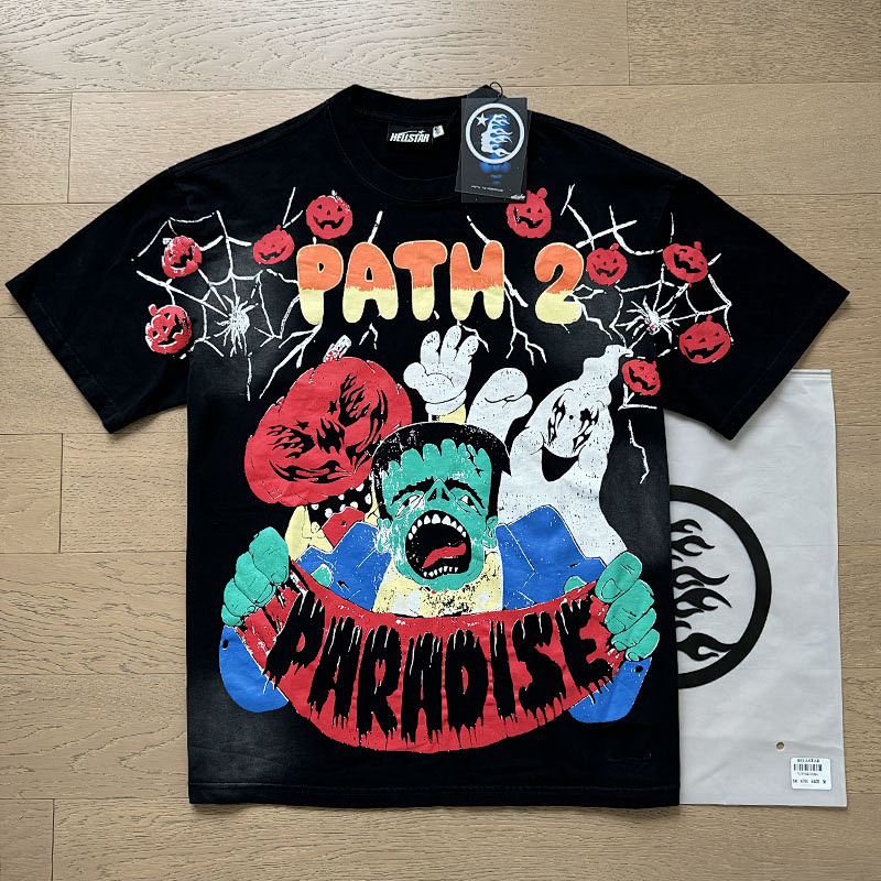 Hellstar Washed American Streetwear Vintage Print Short Sleeve T-Shirt Style 4