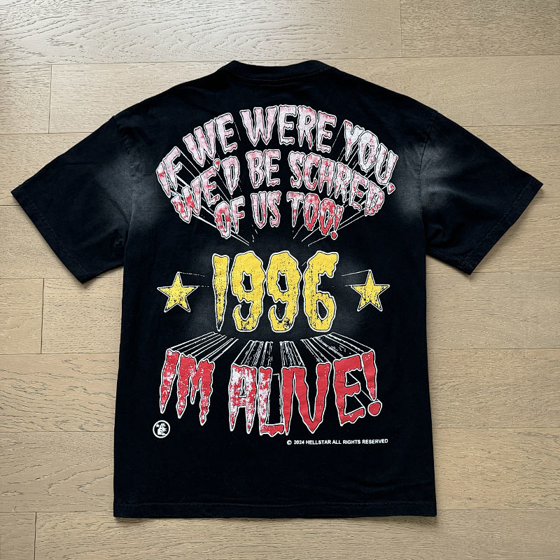Hellstar Washed American Streetwear Vintage Print Short Sleeve T-Shirt Style 4