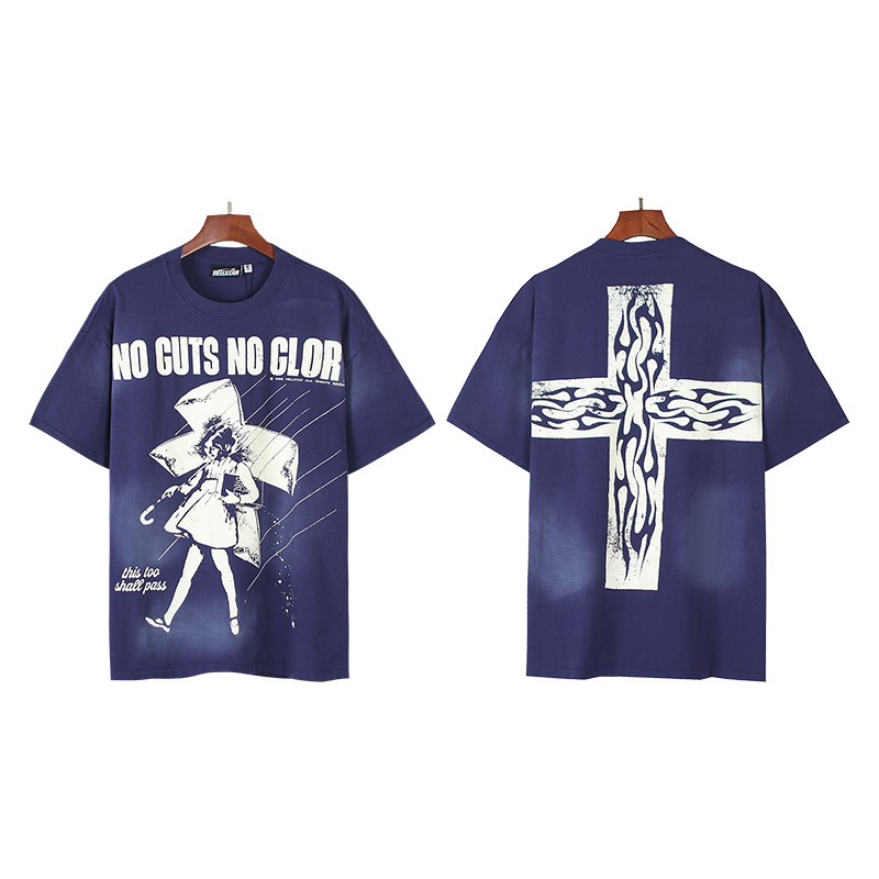 Hellstar Washed American Streetwear Vintage Print Short Sleeve T-Shirt Style 50