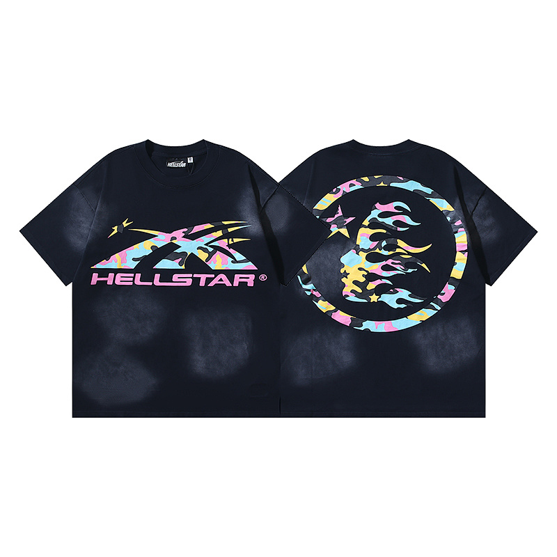 Hellstar Washed American Streetwear Vintage Print Short Sleeve T-Shirt Style 51
