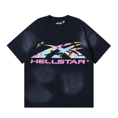 Hellstar Washed American Streetwear Vintage Print Short Sleeve T-Shirt Style 51 02