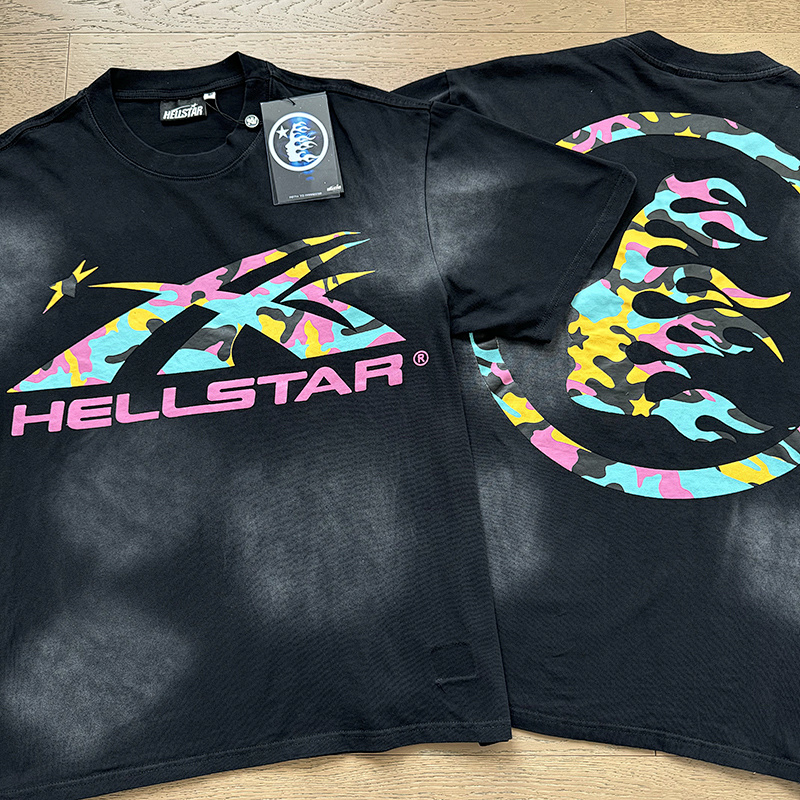 Hellstar Washed American Streetwear Vintage Print Short Sleeve T-Shirt Style 51