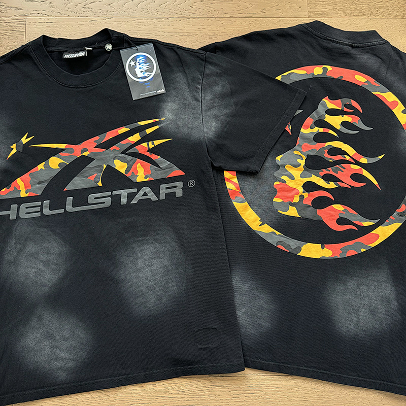 Hellstar Washed American Streetwear Vintage Print Short Sleeve T-Shirt Style 52