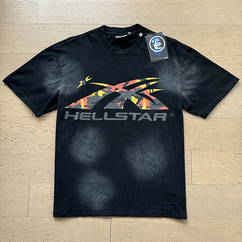 Hellstar Washed American Streetwear Vintage Print Short Sleeve T-Shirt Style 52